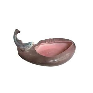 Vintage USA Pottery Fish Trout Ashtray Ceramic Mauve Pink Mid Century 50's MCM